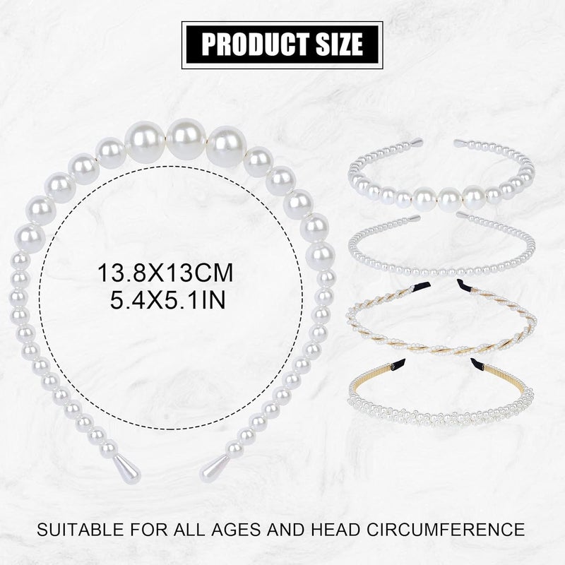 BEAYFILY Flexible trendy construction 4 Pack Pearls Fashion Headbands,White Artificial Pearl Rhinestones Hairbands,Bridal Hair Hoop Party Wedding Hair Accessories for Women Girls Anti slip - Image 4