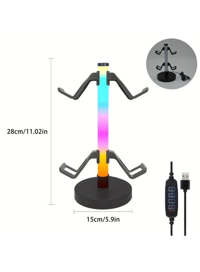 1 قطعة حامل سماعات الأذن الذكي USB مع أضواء ملونة و4 خطاطيف قابلة للفصل لحامل جهاز تحكم الألعاب - Image 1