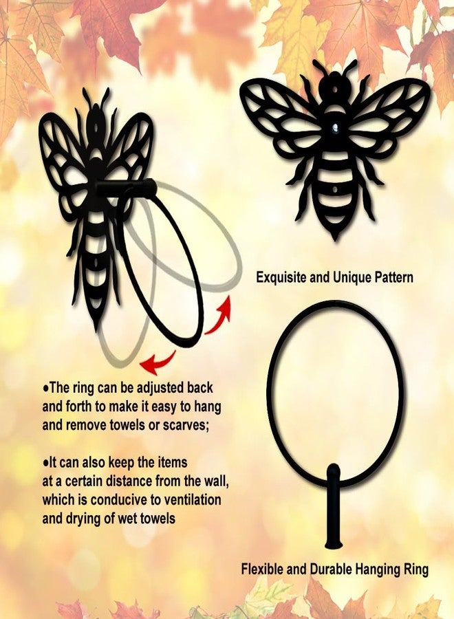 MAYJOYDIY Honey Bee Metal Towel Ring Antique Bumblebee Hand Towel Holder Round Cute Insects Towel Hangers Black Bathroom Towel Rack Wall Mounted for Kitchen Bath Home Laundry Room Decors Gifts - Image 3