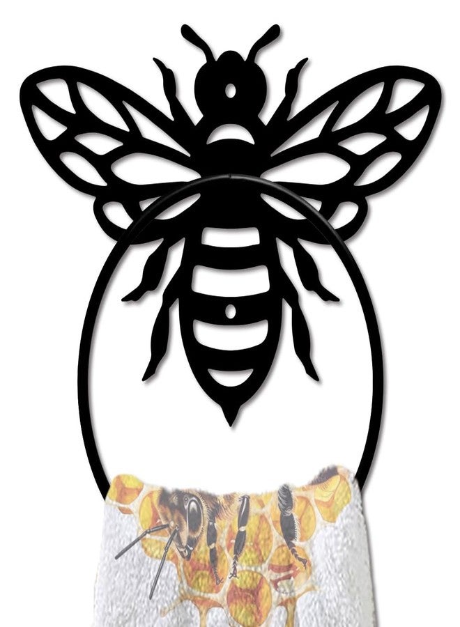 MAYJOYDIY Honey Bee Metal Towel Ring Antique Bumblebee Hand Towel Holder Round Cute Insects Towel Hangers Black Bathroom Towel Rack Wall Mounted for Kitchen Bath Home Laundry Room Decors Gifts - Image 1