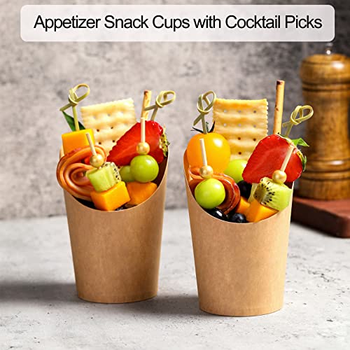 WixiTool Disposable Charcuterie Cups 60 PCS with 200PCS Sticks and 60PCS Bags, 14 oz Kraft Paper Snack Boxes Appetizers Cup French Fry Holder with Cocktail Skewers Toothpicks Tooth Picks, Brown - Image 2