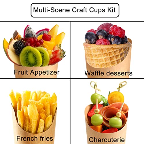 WixiTool Disposable Charcuterie Cups 60 PCS with 200PCS Sticks and 60PCS Bags, 14 oz Kraft Paper Snack Boxes Appetizers Cup French Fry Holder with Cocktail Skewers Toothpicks Tooth Picks, Brown - Image 5