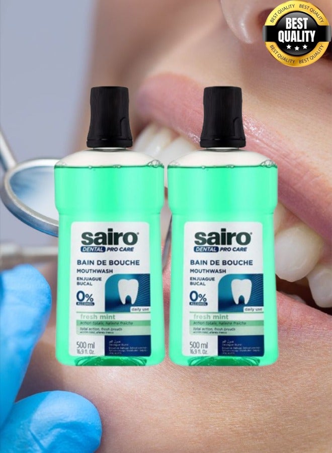 Sairo 2 Pieces Dental Pro Care Mouthwash 0% Alcohol Fresh Mint 500 ML - Image 1