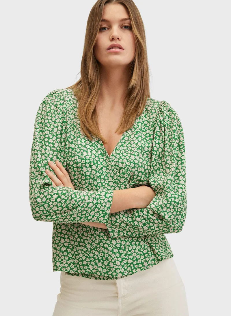MANGO V-Neck Printed Top