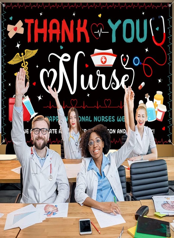 NUTTYBASH Thank You Nurses Week Banner, Nurses Appreciation Week Banner Party Decorations, Internation Nurses Week Banner Backdrop for Home Office Decor - Image 2