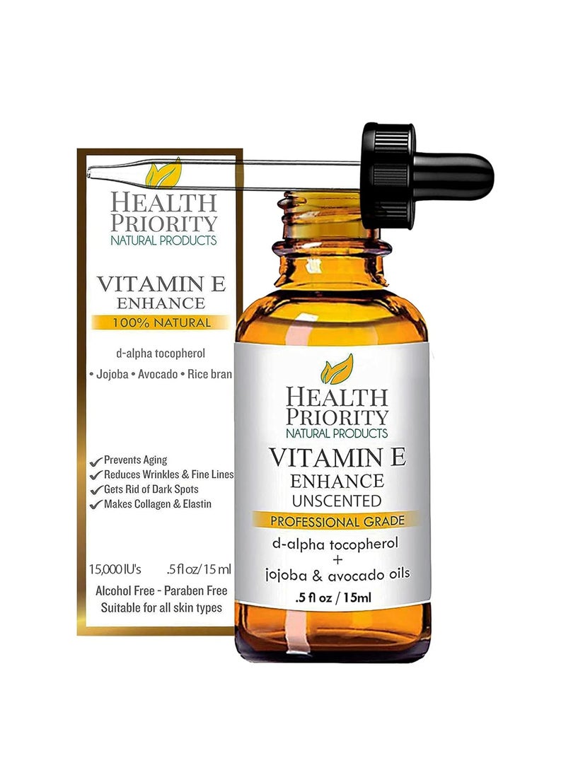 Health Priority Natural Products Health Priority Naturals Organic Vitamin E Oil for Skin  05 Fl oz Vitamin E Serum with Jojoba and Avocado Oil  15000 IU Unscented Handcrafted for Face and Hair NonGMO and No Gluten 