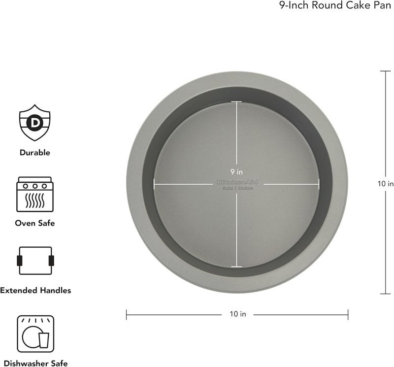 KitchenAid Nonstick Swiss Engineered Aluminized Steel Round Cake Pan, Dishwasher Safe, 9 Inch, Contour Silver - Image 2