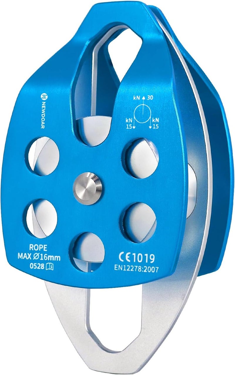 Newdoar 30 KN CE Certified Large Rescue Pulley Single/Double Sheave with Swing Plate - Image 1