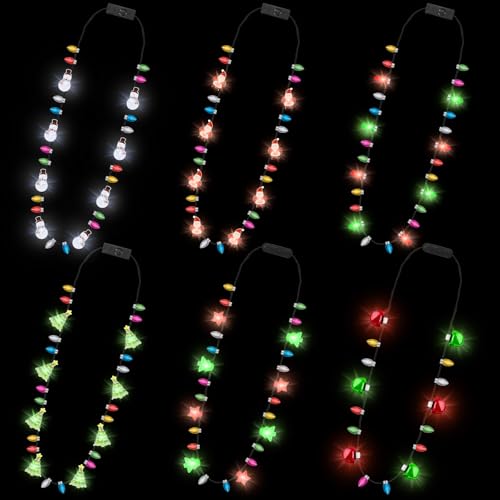 Traplace 24 PCS Christmas Light Up Necklaces 6 Styles Glowing Bulbs Festive Party Supplies with 3 Modes Colorful Christmas Accessories Xmas Party Necklaces for Xmas Decorations Holiday Gifts - Image 1