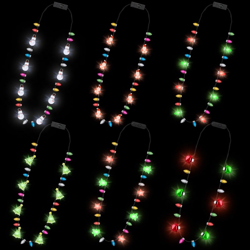 Traplace 24 PCS Christmas Light Up Necklaces 6 Styles Glowing Bulbs Festive Party Supplies with 3 Modes Colorful Christmas Accessories Xmas Party Necklaces for Xmas Decorations Holiday Gifts - Image 3