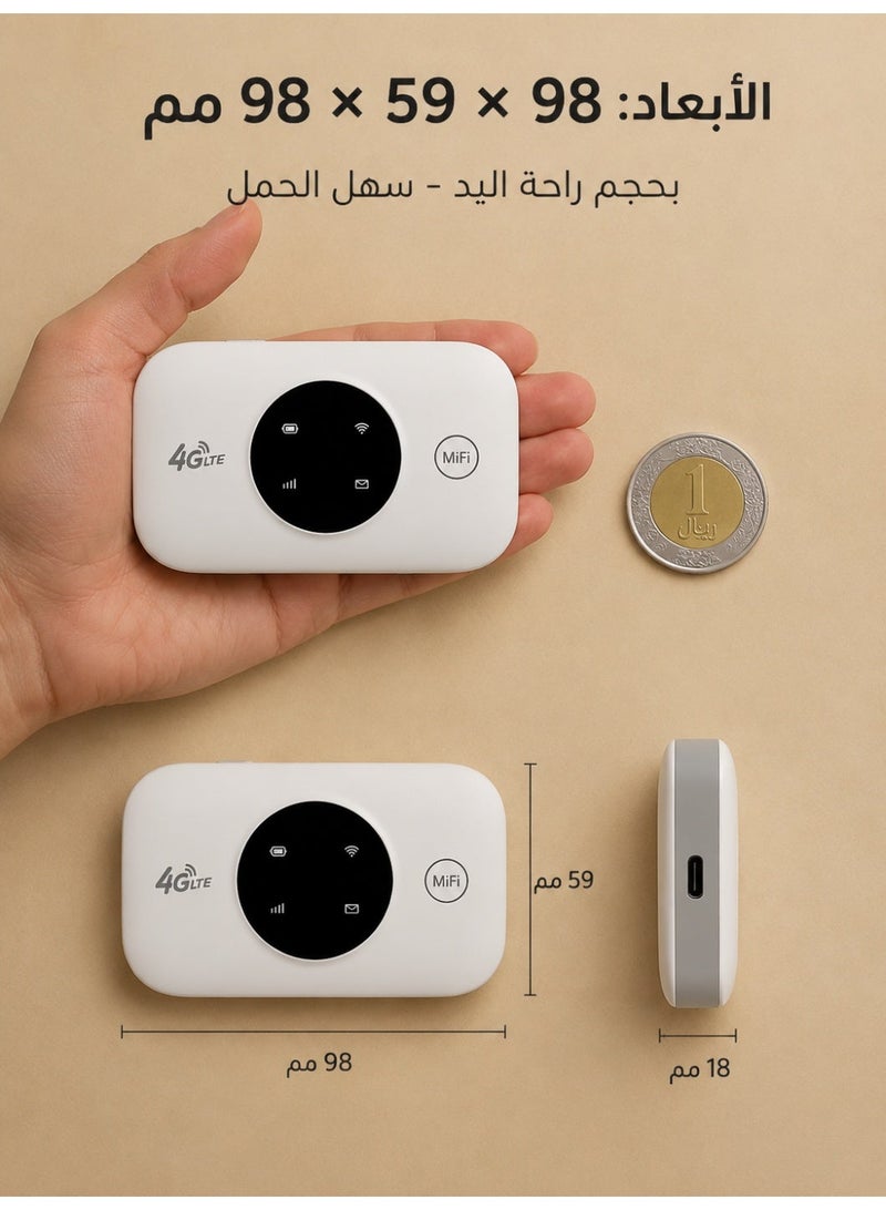 راوتر 4G LTE محمول مع شريحة SIM – نقطة اتصال Mifi مفتوحة، بطارية 3000mAh، عمل 8-10 ساعات، تصميم جيب، يدعم 32 جهازًا – مناسب للسفر والمكاتب والمنزل - Image 3