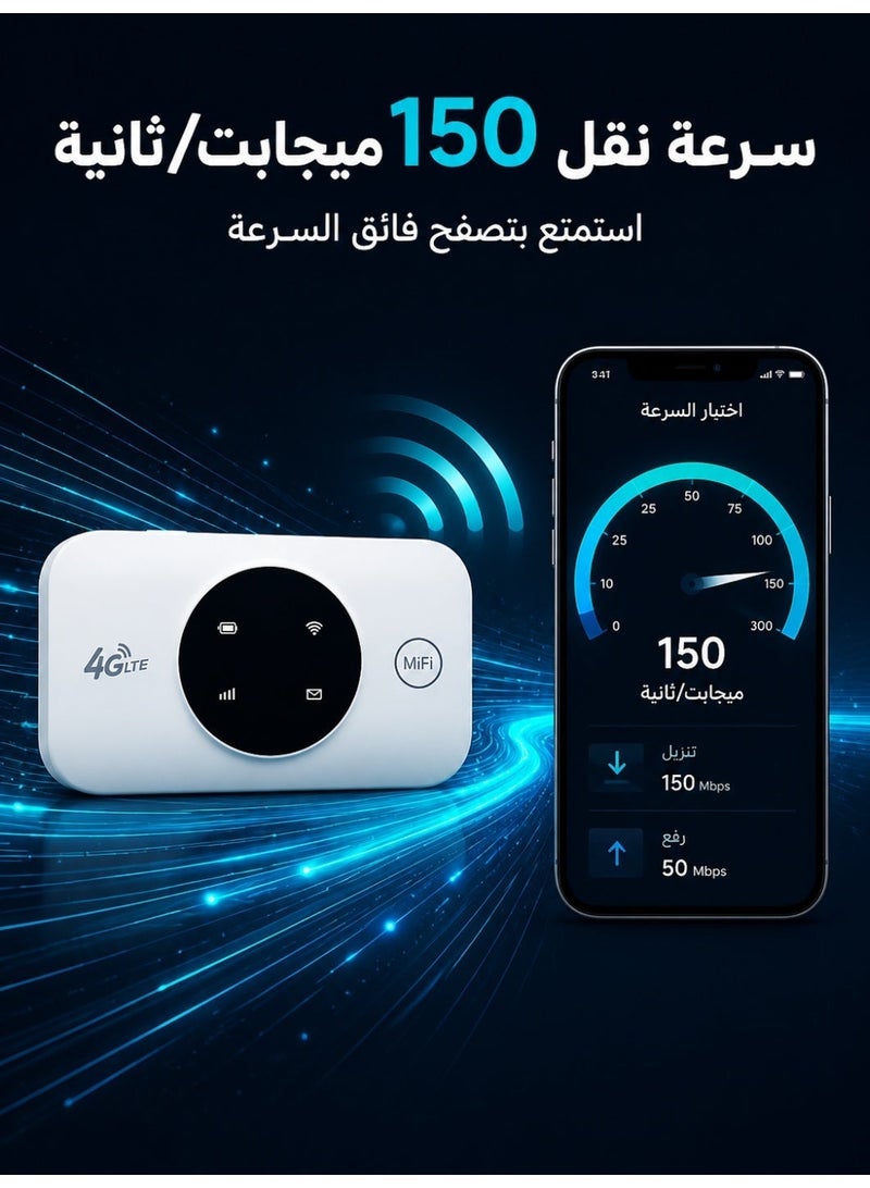 راوتر 4G LTE محمول مع شريحة SIM – نقطة اتصال Mifi مفتوحة، بطارية 3000mAh، عمل 8-10 ساعات، تصميم جيب، يدعم 32 جهازًا – مناسب للسفر والمكاتب والمنزل - Image 4
