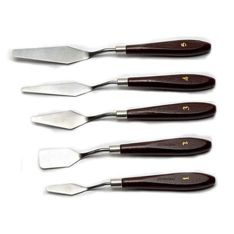 JoyGlobal 5 Pieces Painting Knifes Stainless Steel Spatula Palette Knife Oil Painting Accessories Color Mixing Set for Oil Canvas Acrylic Painting