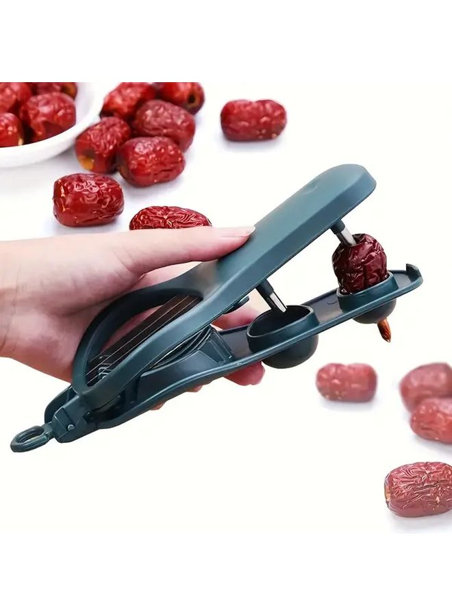 Pink 2 in 1 Stainless Steel Fruit Vegetable Slicer Cherry Olive Pitter Strawberry Cutter - Image 4