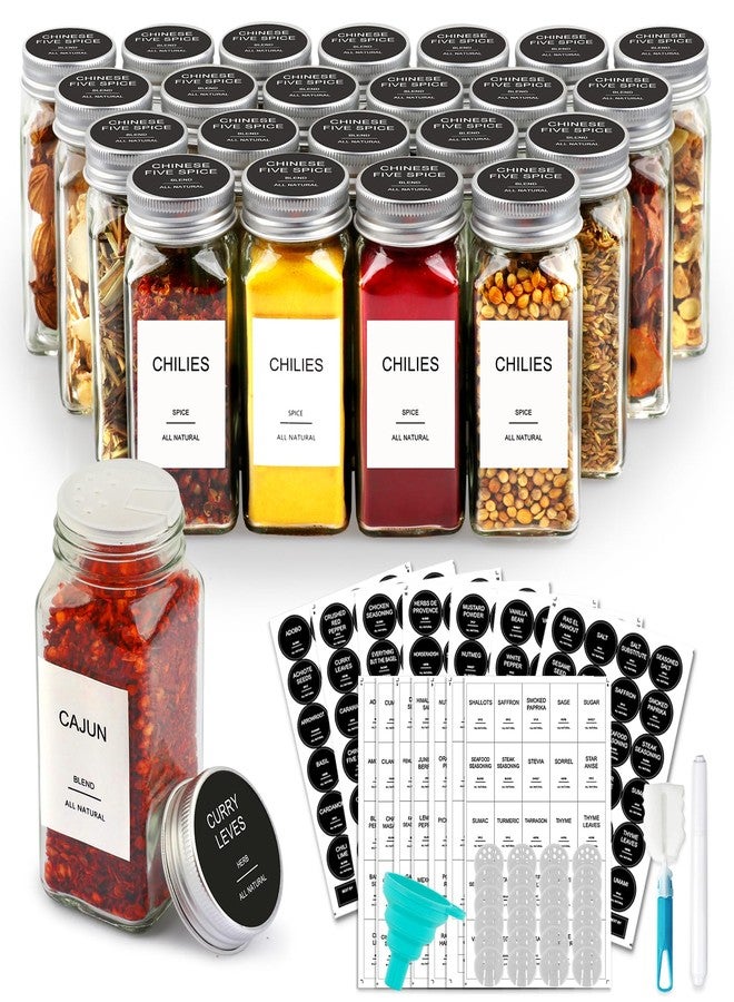 AISIPRIN 24 Pcs Glass Spice Jars with Labels, 4oz Small Empty Square Seasoning Containers Bottles - Shaker Lids, Funnel, Brush,469 Labels and Marker Included - Image 1