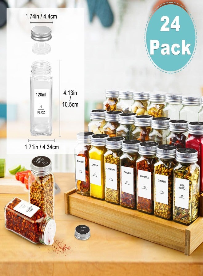 AISIPRIN 24 Pcs Glass Spice Jars with Labels, 4oz Small Empty Square Seasoning Containers Bottles - Shaker Lids, Funnel, Brush,469 Labels and Marker Included - Image 2