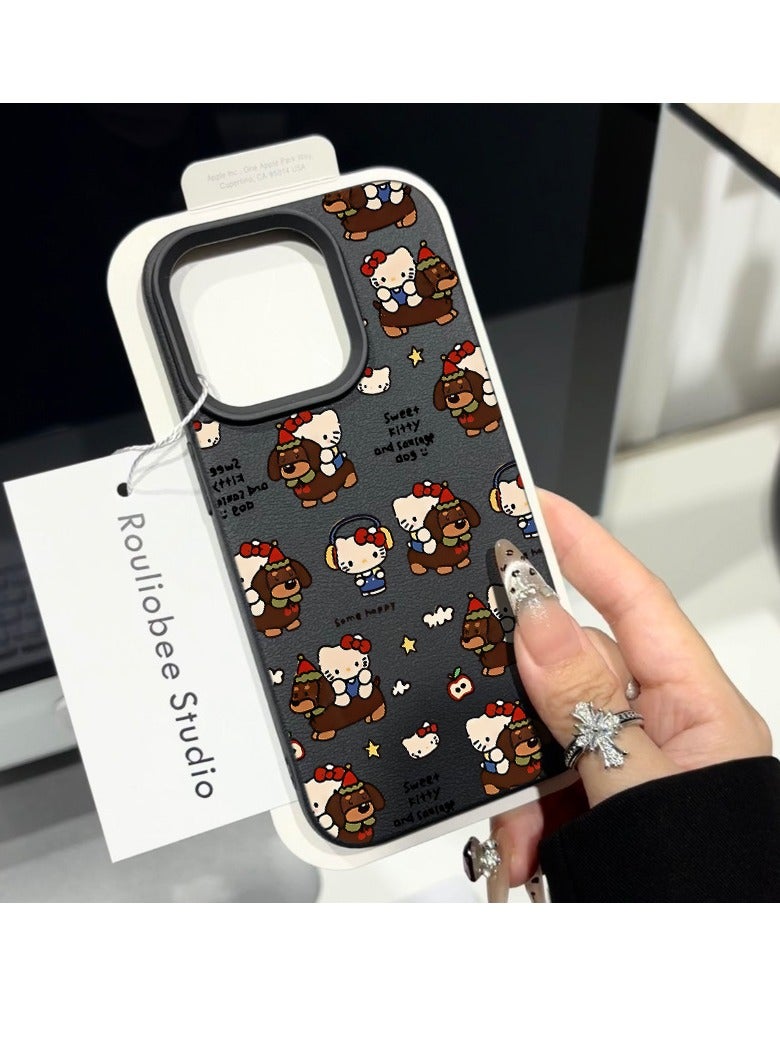 NIBEMINENT Sausage Dog Kitty Protective TPU Case Cover For iPhone 15 Pro, Black