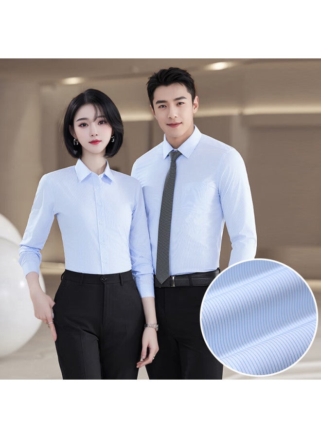 Teluoman Wrinkle-resistant Non-iron Blue Striped Blouse, Women's Long-sleeve Professional Commute Business Formal Shirt - Image 1