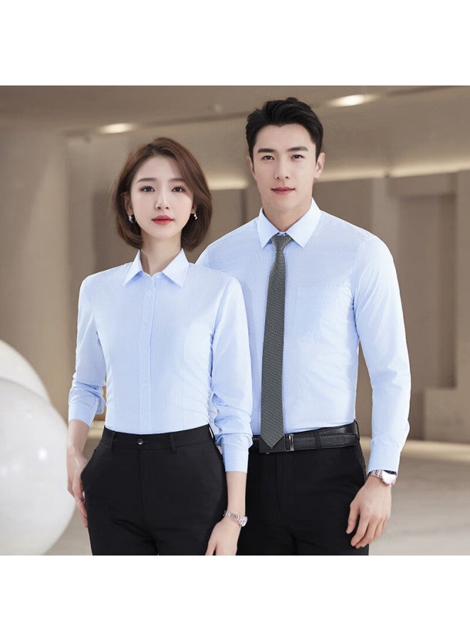 Teluoman Wrinkle-resistant Non-iron Blue Striped Blouse, Women's Long-sleeve Professional Commute Business Formal Shirt - Image 4