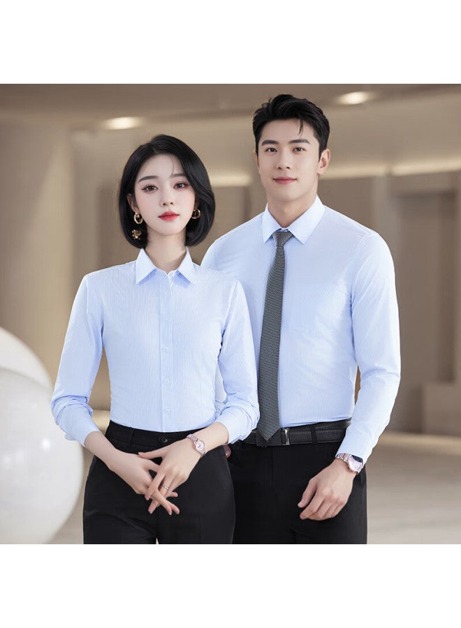 Teluoman Wrinkle-resistant Non-iron Blue Striped Blouse, Women's Long-sleeve Professional Commute Business Formal Shirt - Image 3