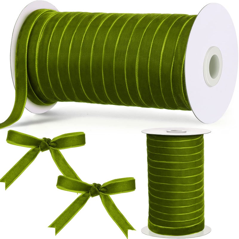 Chuangdi 38 Inch 60 Yard Christmas Olive Green Velvet Ribbon Wide Vintage Velvet Ribbons for Christmas Tree Ornaments Flower Bouquets Baby Shower Wedding Wreath Bow Making DIY Craft Choker