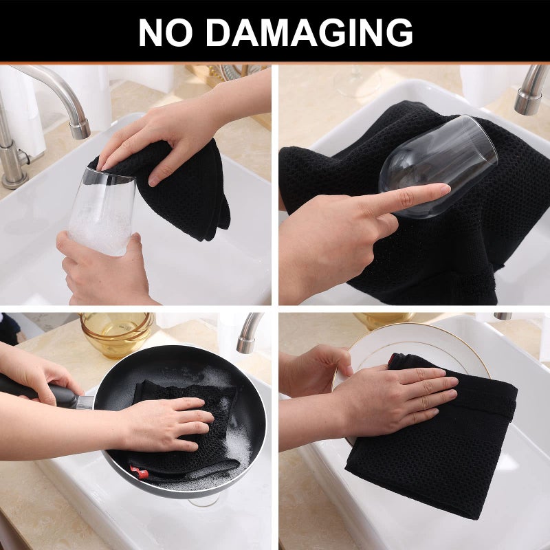 Homaxy 100% Cotton Dish Cloths  8 Pack - 12 x 12 Inches  Waffle Weave Super Soft and Absorbent Dish Towels Quick Drying Dishcloths  Black - Image 4