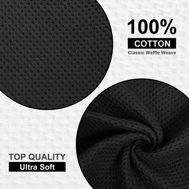 Homaxy 100% Cotton Dish Cloths  8 Pack - 12 x 12 Inches  Waffle Weave Super Soft and Absorbent Dish Towels Quick Drying Dishcloths  Black - Image 2
