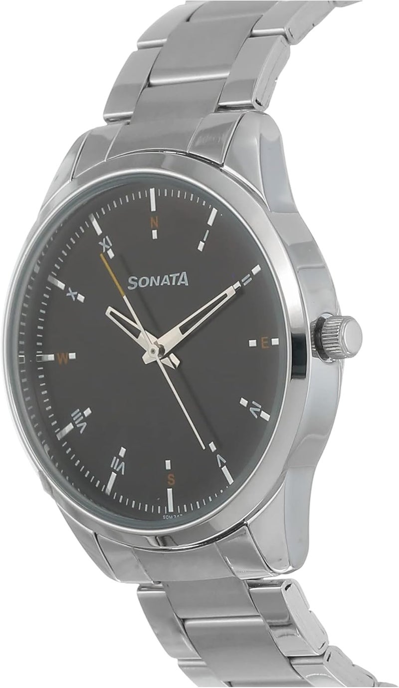 سوناتا ساعة سوناتا فورس كوارتز أنالوج بمينا أخضر وسوار من الفولاذ المقاوم للصدأ باللون الفضي للرجال - NS7146SM03 - Image 2