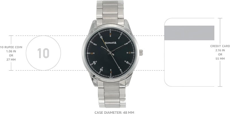 سوناتا ساعة سوناتا فورس كوارتز أنالوج بمينا أخضر وسوار من الفولاذ المقاوم للصدأ باللون الفضي للرجال - NS7146SM03 - Image 3