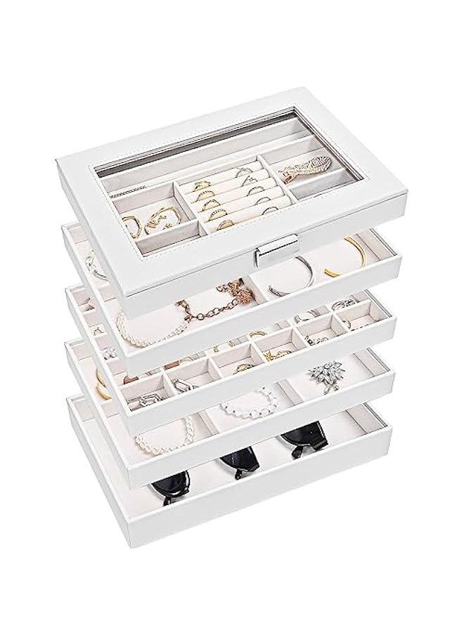 Generic 5 Layers Stackable Jewelry Tray Box, Stackers Jewelry Trays for Dresser Drawer Storage, Jewelry Organizer Case with Lid -White  - Image 1