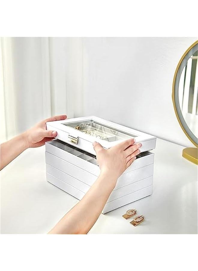 Generic 5 Layers Stackable Jewelry Tray Box, Stackers Jewelry Trays for Dresser Drawer Storage, Jewelry Organizer Case with Lid -White  - Image 5