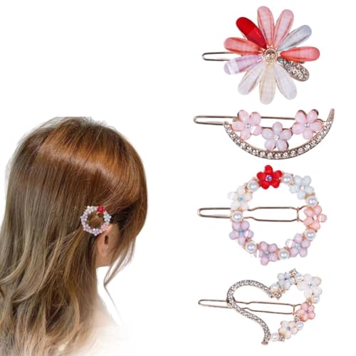 RedChimes 4 Pcs Korean Style Mix Flower Lock Pin Hair Accessories For Girls & Women - Image 1