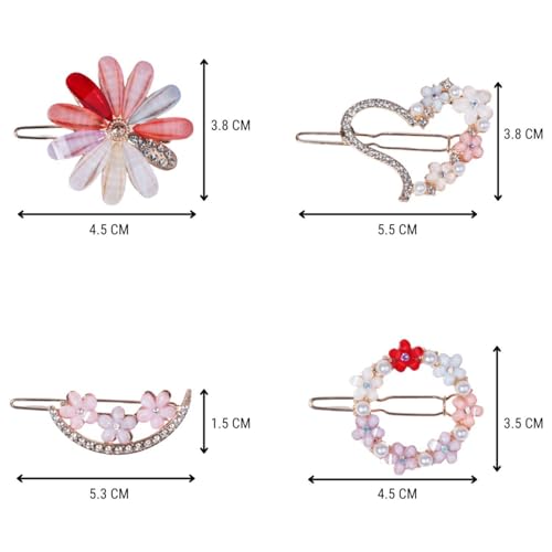 RedChimes 4 Pcs Korean Style Mix Flower Lock Pin Hair Accessories For Girls & Women - Image 2