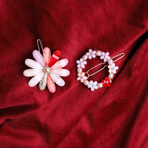 RedChimes 4 Pcs Korean Style Mix Flower Lock Pin Hair Accessories For Girls & Women - Image 3