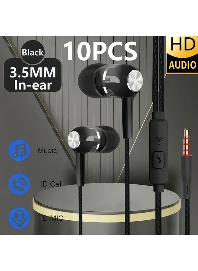 Black 10pcs 3.5mm Jack In Ear Wired Headphones with HD Mic Compatible Android MP3 MP4 - Image 1