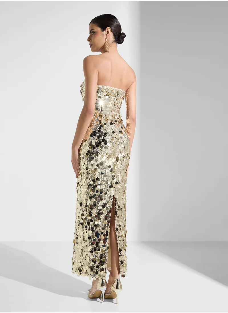 جديد روز Embellished Bardot Sequin Dress