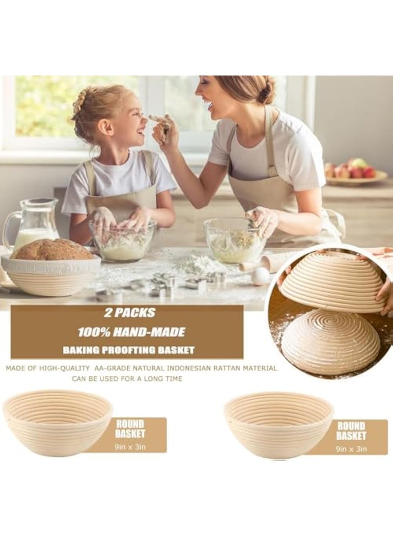 YelaJoy Banneton Bread Proofing Basket, Sourdough Bread Baking Supplies, Round 9 Inch Sourdough Starter Kit,  Baking Mat, Natural Rattan Proofing Baskets with Dough Whisk, Scoring Lame, and Other Accessories for Artisan Bread Making - Image 4