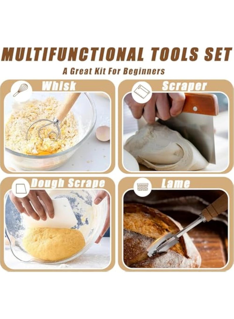 YelaJoy Banneton Bread Proofing Basket, Sourdough Bread Baking Supplies, Round 9 Inch Sourdough Starter Kit,  Baking Mat, Natural Rattan Proofing Baskets with Dough Whisk, Scoring Lame, and Other Accessories for Artisan Bread Making - Image 2