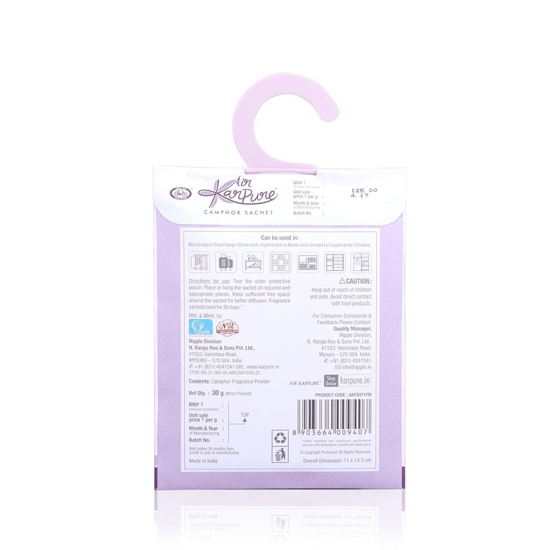 CYCLE Pure Karpure Camphor Sachet - Pack of 2 | Air Freshener for Wardrobe, Home, Office, Bathroom, Car | Floral Musk, Eucalyptus | Each Lasts up to 30 Days - Image 4