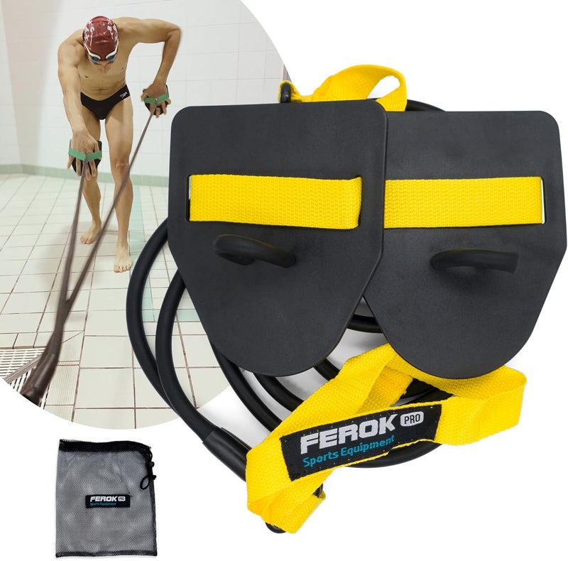 FEROK PRO Swimming Resistance Band Set with Paddles – The Ultimate Swim Training Equipment for Dryland Workout - Resistance Bands & Cords for Swimming - Including Exercise - Light Yellow - Image 1