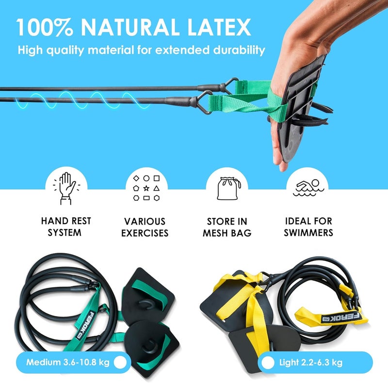 FEROK PRO Swimming Resistance Band Set with Paddles – The Ultimate Swim Training Equipment for Dryland Workout - Resistance Bands & Cords for Swimming - Including Exercise - Light Yellow - Image 3
