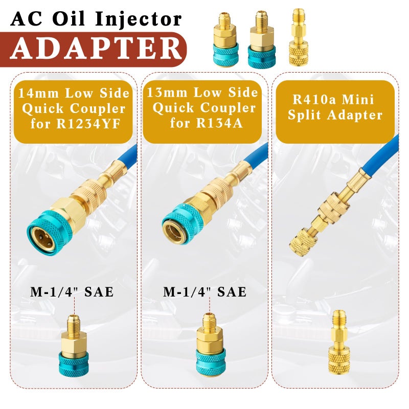 Tellegloww AC Leak Detector Kit, R1234yf R134a R410a AC Oil UV Dye Injector Kit Refrigerant Leak Detector Tool Low Side Quick Coupler Mini Split Adapter Glasses Flashlight(Classic) - Image 4