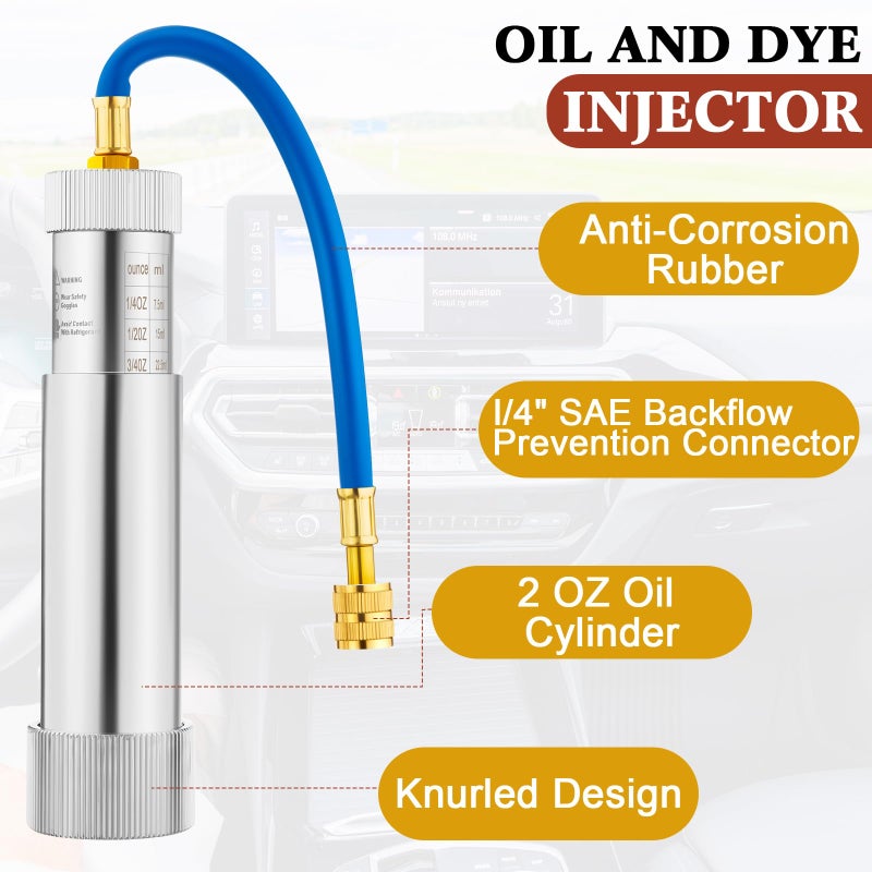 Tellegloww AC Leak Detector Kit, R1234yf R134a R410a AC Oil UV Dye Injector Kit Refrigerant Leak Detector Tool Low Side Quick Coupler Mini Split Adapter Glasses Flashlight(Classic) - Image 3