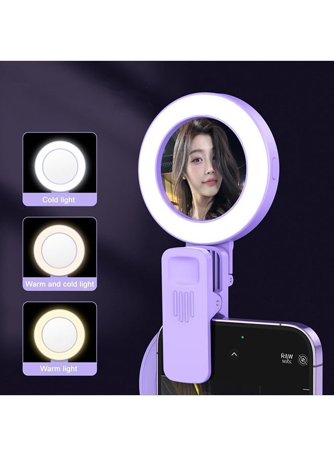 Clip-on Selfie Ring Light with Selfie Mirror, 3 Light Modes, 3 Levels Brightness, 180° Rotatable, Built-in Battery, Portable Fill Light, Ideal for Selfies and Video Calls - Image 1