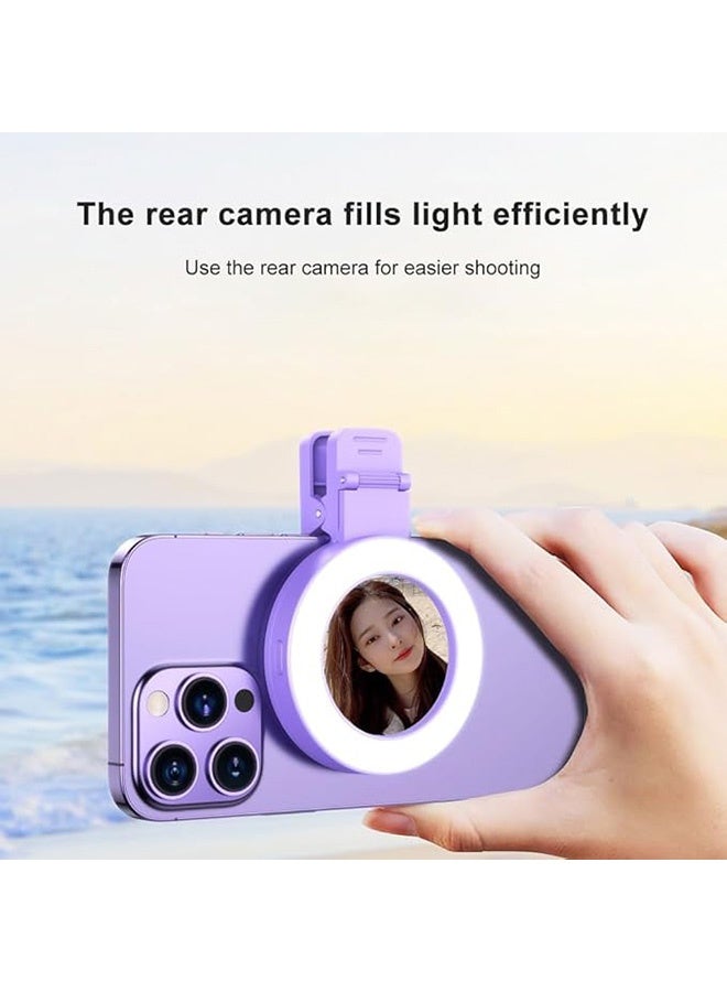 Clip-on Selfie Ring Light with Selfie Mirror, 3 Light Modes, 3 Levels Brightness, 180° Rotatable, Built-in Battery, Portable Fill Light, Ideal for Selfies and Video Calls - Image 2