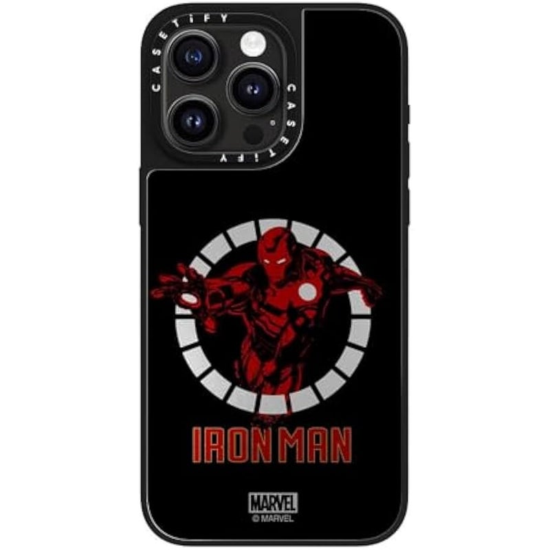 كاستيفي كاسيتي جراب ميرور لموبايل ايفون 15 برو ماكس 【ايرون مان كو-لاب/عاكس/ حماية من السقوط بطول 5 قدم/ متوافق مع ماج سيف】 - ايرون مان ارمور اب - اسود - فضي على اسود - Image 3