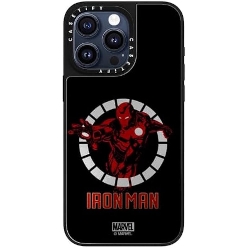 كاستيفي كاسيتي جراب ميرور لموبايل ايفون 15 برو ماكس 【ايرون مان كو-لاب/عاكس/ حماية من السقوط بطول 5 قدم/ متوافق مع ماج سيف】 - ايرون مان ارمور اب - اسود - فضي على اسود - Image 1