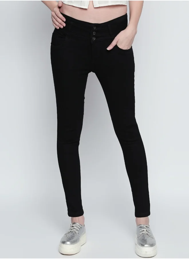 HIGH STAR Women Black Slim Fit High-Rise Clean Look Stretchable Jeans