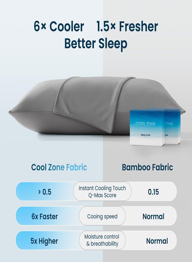 SLEEP ZONE طقم أغطية وسائد سليب زون مقاس كوين مكون من قطعتين، غطاء وسادة نانوتكس للتبريد لمن يعانون من الحرارة أثناء النوم، أغطية وسائد باردة بسحاب للنساء والرجال والأطفال، غطاء وسادة للسفر (رمادي داكن) - Image 4