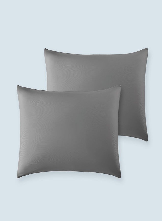 SLEEP ZONE طقم أغطية وسائد سليب زون مقاس كوين مكون من قطعتين، غطاء وسادة نانوتكس للتبريد لمن يعانون من الحرارة أثناء النوم، أغطية وسائد باردة بسحاب للنساء والرجال والأطفال، غطاء وسادة للسفر (رمادي داكن) - Image 1